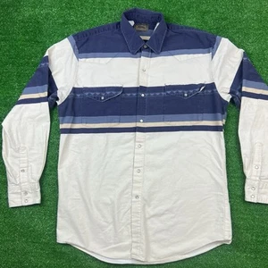 Vintage 90er Roper Herren Pearl Snap Hemd weiß blau gestreift Top Zustand - Bild 1 von 13