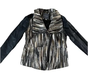 Kate + Mallory Vegan Leather  Moto Jacket Asymmetrical Zip Twill Black Tan Small - Picture 1 of 9