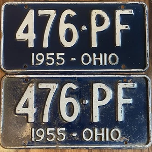 1955 Ohio License Plate Tag Pair 100% Original Paint DMV Clear 476•PF WOW! OH - Picture 1 of 3