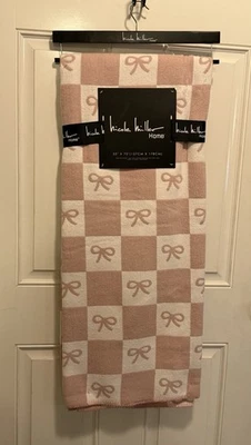 Nicole Miller Bow Chenille Throw Blanket Pink White Check Bows 50x70”NWT - Image 1 of 4
