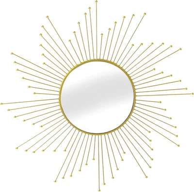 大号金色 Sunburst 镜子,Starburst 壁镜,圆形玻璃,中世纪 — 第 1/4 张图片
