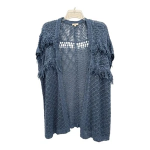 Oddy Top Womens One Size Wrap Blue Fringed Short Sleeve Open Weave Back - Picture 1 of 9