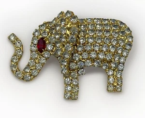 Vintage Bauer elephant rhinestone brooch pin gold tone - Picture 1 of 9