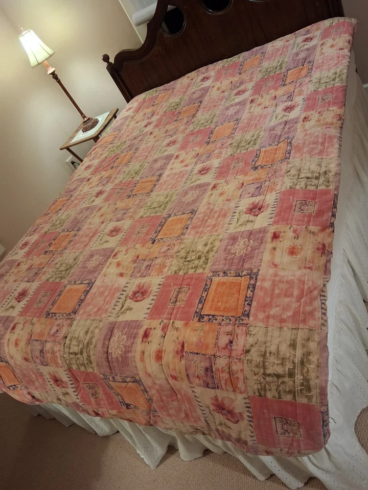 Винтажный CROSCILL розовый маки батик двойной двусторонний потертый одеяло 67 «x 92» - Изображение 1 из 4