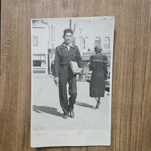 VINTAGE RPCC PHOTO 1930'S OF MEXICAN AMERICAN MAN WALKING IN TUCSON AZ POSTCARD - Picture 1 of 8