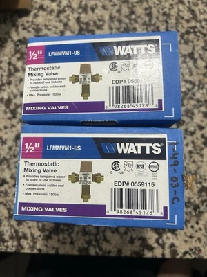 Watts 0559115 LFMMVM1-US lead free Thermostatic Mixing Valve 1/2" Union Solder - Image 1 of 2