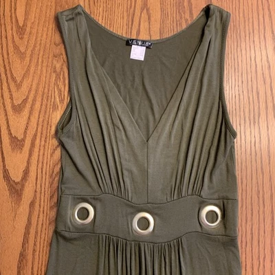VENUS Womens Army Green Slip On Sleeveless V-Neck Maxi DRESS Size S EUC - Image 1 of 4