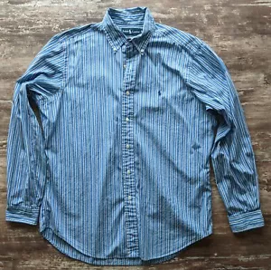 Ralph Lauren Classic Fit 16 L camicia manica lunga bottoni uomo righe blu - Foto 1 di 11