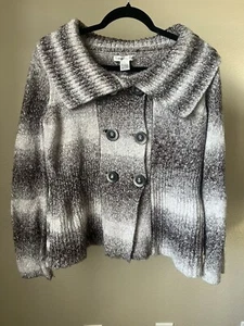 Cambridge Dry Goods Gray And White Cardigan Buttoned Sweater Size L - Picture 1 of 5