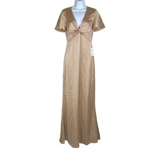 Show Me Your Mumu Rome Twist Gown Dress Maxi Sz XS Gold Luxe Satin Wedding Party - Picture 1 of 13