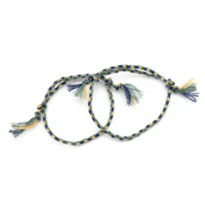 Braided Cotton Bracelets 9" - 1.2mm - Green and Yellow - 2 Bracelets - N718 - Picture 1 of 2