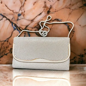 Vintage white metal mesh disco glam evening bag clutch with snake chain 1970's - Picture 1 of 11