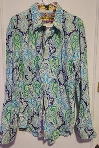Camicia Robert Graham Multi Paisley manica lunga con bottoni XL ricamata - Foto 1 di 5