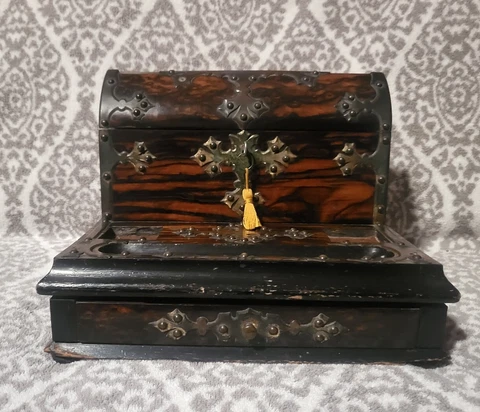 1880 Antique English Coromandel Desk Set Stationary Cormack Brothers Cigar Box Cover
