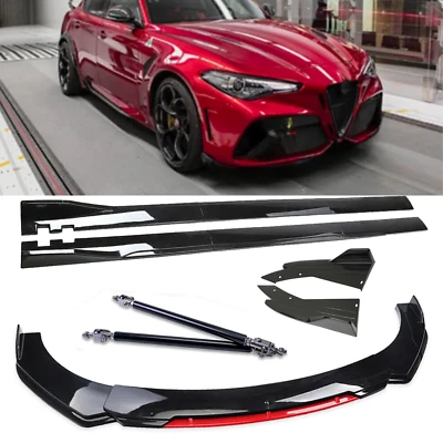 For Alfa Romeo Giulia GTA Front Bumper Lip Splitter Spoiler Glossy Black Red Foto 1 de 4