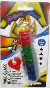 Wine Glass ID Clips 12 Piece Set, 3 Colors Playing Card Symbols. - Picture 1 of 4