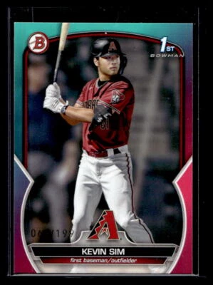 2023 Bowman Draft #BD-16 Kevin Sim Aqua/Pink Gradient #/199 - Image 1 of 2