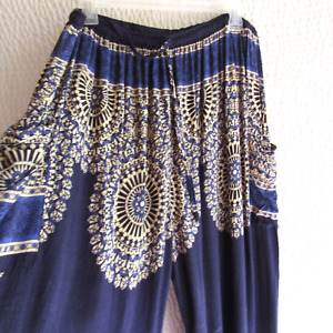 Gypsy Rose Tie Dye Blue Black Beige High Rise Pants L XL Pockets