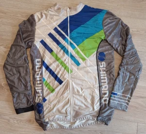 Vintage SHIMANO Cycling Jersey Thermal/Windproof Autumn/Winter Silver Grey - Picture 1 of 10