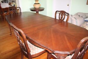 Mid Century French Walnut Dining Set Table & Leaves  8 Chairs  w/ Custom Cover