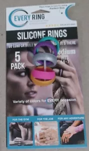 EVERY RING-Silicone Rings- Medium Fits 6.5-7 -5 Pack- Assorted Colors- BRAND NEW - Picture 1 of 5