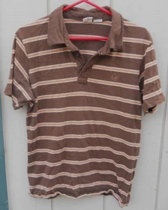 VINTAGE 80'S O P MEN'S BROWN STRIPED EMBROIDERED 3 BUTTON MEN'S POLO SHIRT SZ MD - Picture 1 of 5