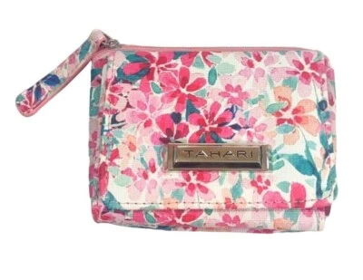 Бумажник на молнии Tahari цветочный тройного сложения многоцветный розовый синий красный - Изображение 1 из 4