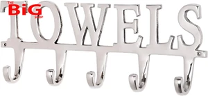Large Towel Holder Rack 5 Hooks Towels Hand Crafted Bathroom Hanger Surface Poli - Picture 1 of 12