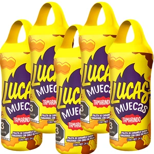 Lucas Muecas Tamarindo Lollipops 5 Count Spicy Mexican Candy with Chili Powder - Picture 1 of 2