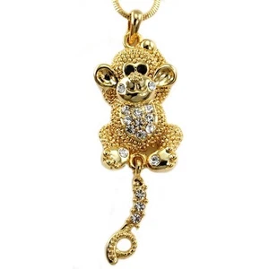Animal Monkey Clear Rhinestone Crystal Necklace Pendant - Picture 1 of 1