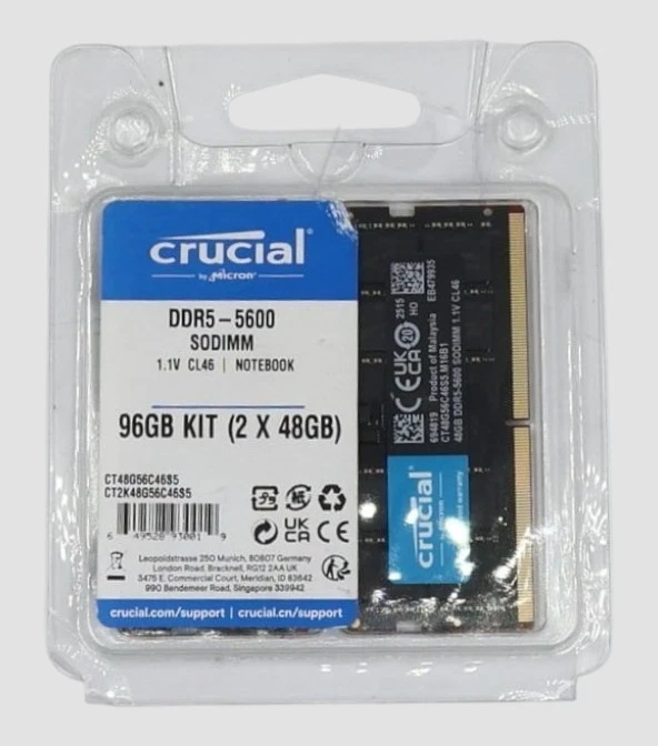 メモリー crucial DDR5-5600 SODIMM 96GB KIT Crucial 96GB Laptop DDR5 5600 MHz SO-DIMM Memory CT2K48G56C46S5