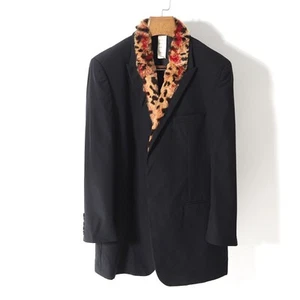 Gianni Versace Men’s Fur-Accented Wool Blazer Black US 42 (Size 52) Used - Picture 1 of 10
