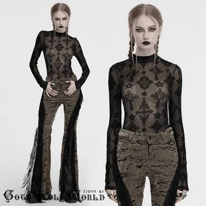 PUNKRAVE Cross flocking T-shirt OT-990DQF-BK - Picture 1 of 11