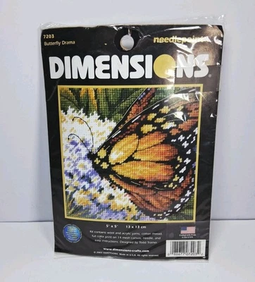 Dimensions Needlepoint Kit  Butterfly Drama #7203 NEW Sealed 5"×5" - Image 1 of 4
