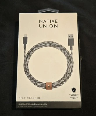 Native Union 10ft USB-A Cable - Black/White (3-amp output) - Image 1 of 3
