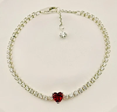 New Genuine Authentic Pandora Red Sparkling Heart Tennis Bracelet 590041C02-16cm - Image 1 of 4
