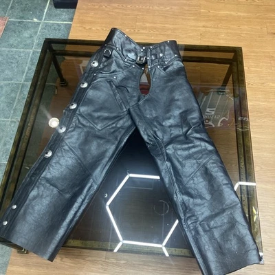 Harley Davidson MEDIANO Hombre HERITAGE BOISE Negro Forrado Cuero Motocicleta Chaps Foto 1 de 4