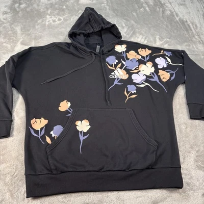 Adidas Hoodie Womens 1X Black Floral Print Primegreen Pullover Kangaroo Pocket - Image 1 of 4