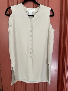 Vintage Jones New York beige ärmellos Knopfleiste Bluse Top Größe 4 - Bild 1 von 24