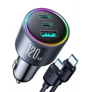 3 Port Fast Charge Car Charger 120W with Ambient Light and Safety Mechanisms - Zdjęcie 1 z 6