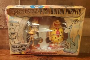1961 "THE FLINTSTONES" H Barbera KOHNER 7 IN. FRED & WILMA "PUSH PUPPETS" In BOX