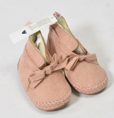 Antiguo Azul Marino Bebé Infante Rosa Dorado Mocasín Zapatos Botines Talla 6-12 Meses Foto 1 de 4