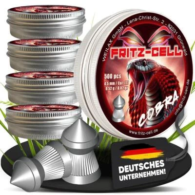 5 x 500 Fritz-Cell Cobra 4,5 mm Diabolos Spitzkopf Luftgewehr Luftpistole NEU