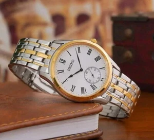 Seiko SRK048P1 Conceptual Two-Tone Gold Stainless Steel Roman Numeral Men Watch - Picture 1 of 8