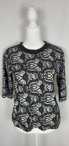 Topshop Sweater Top Womens 2 XS Black Floral Metallic Knit Whimsigoth Shirt - Picture 1 of 10