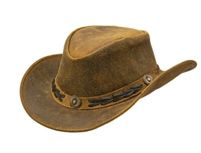 Men and Women Brown Genuine Leather Cowboy Western Hat  - Image 1 of 4