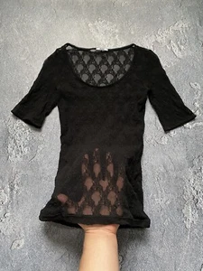 Wolford Black Textured Sheer Mesh Short Sleeve Top Size M/L - Picture 1 of 8