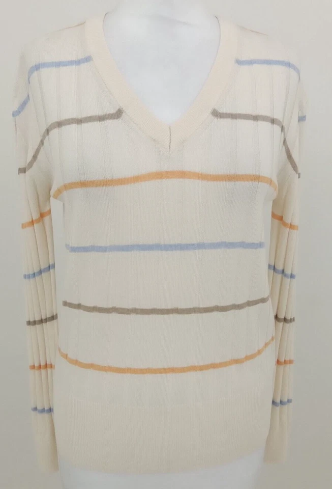 Women's M&S Collection Jumper Cream  Striped V Neck Ribbed NWOT F1 - Image 1 of 4