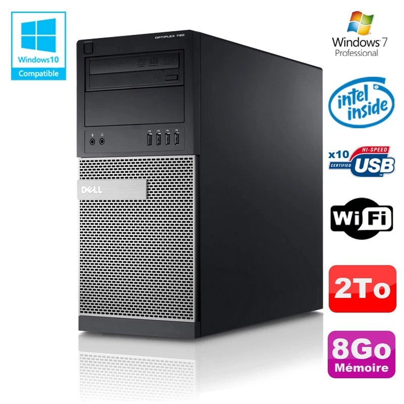 PC tour DELL OptiPlex 790 Intel G630 2,7Ghz 8Go Disco 2000Go DVD Wifi Win 7 - Imagen 1 de 1