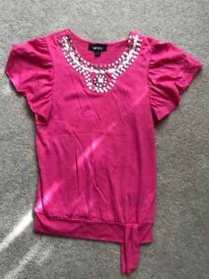 Amy Byer Girls Pink Embellished Short Sleeve Shirt Top Size L VGUC - Image 1 of 3